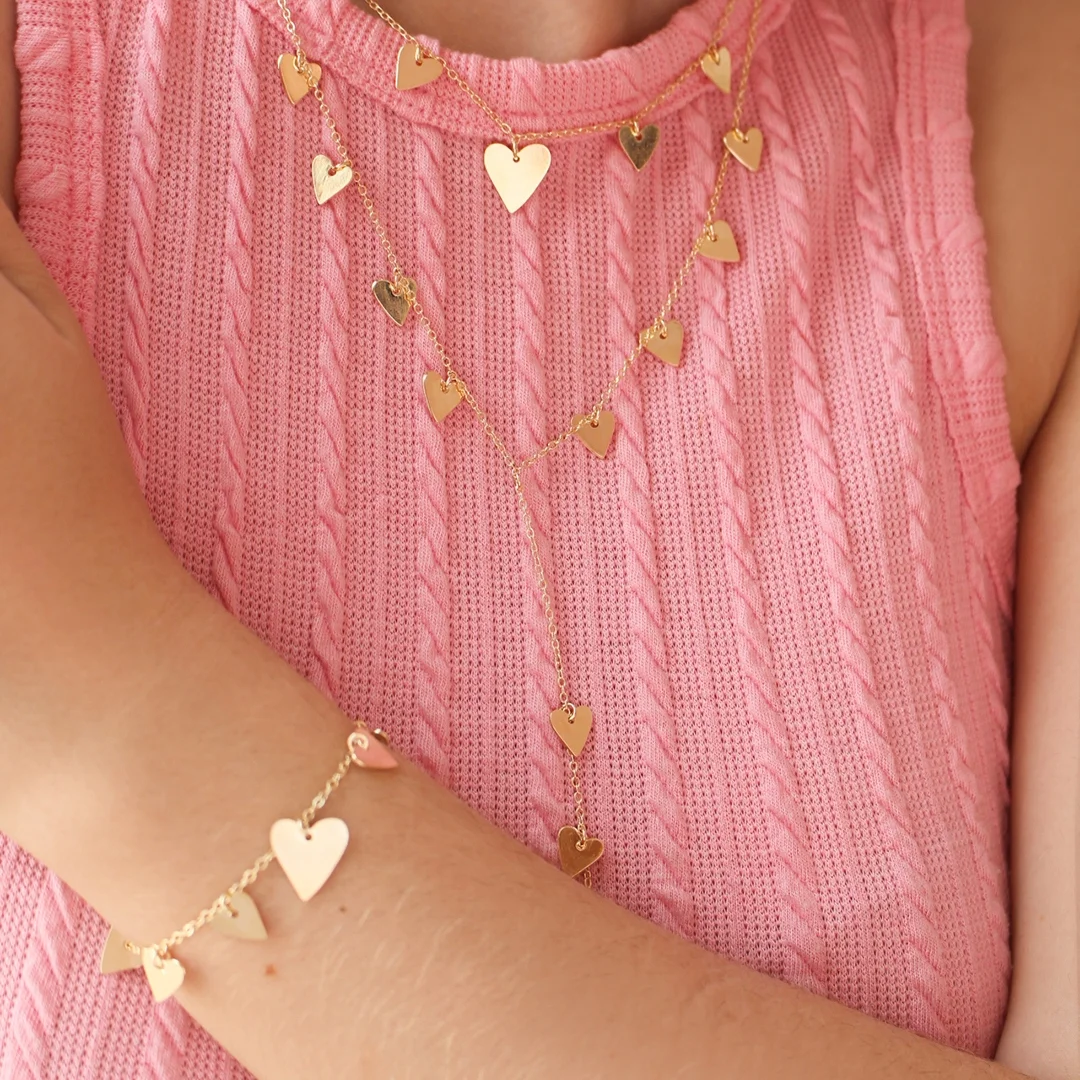 PULSEIRA CORAÇÕES PIUKA VINTAGE FOLHEADO A OURO 18K Dourado 2