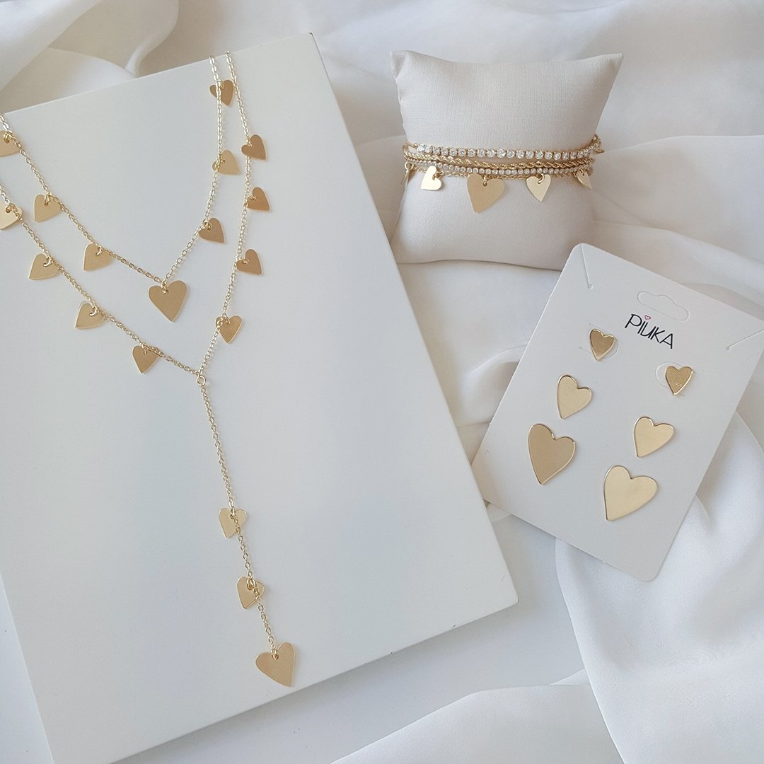 PULSEIRA CORAÇÕES PIUKA VINTAGE FOLHEADO A OURO 18K Dourado 3