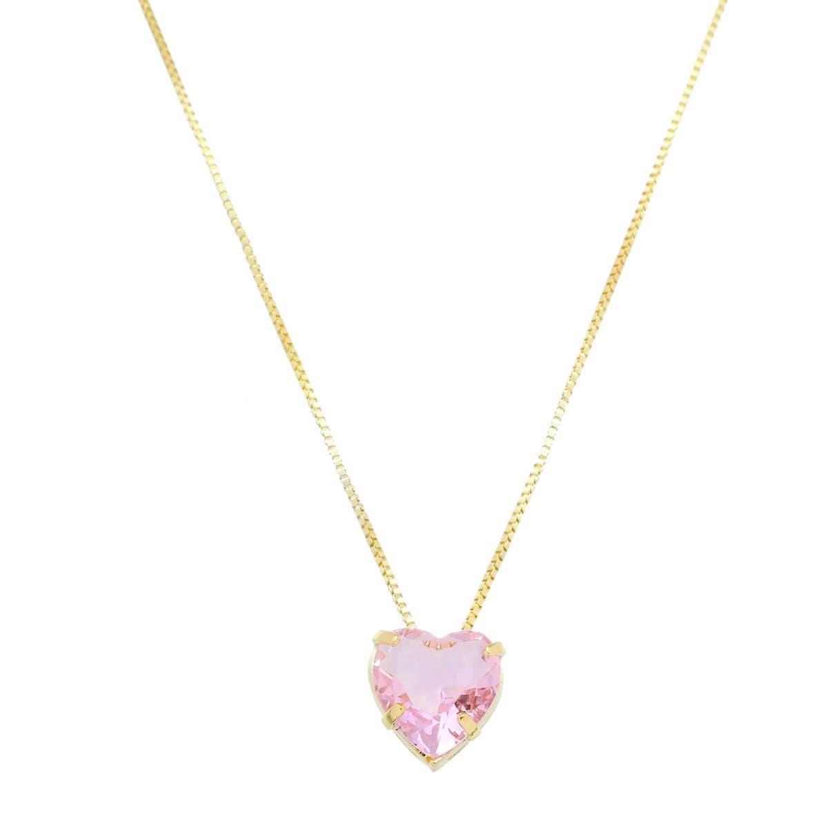 COLAR DE CORAÇÃO ZIRCÔNIA ROSA JUNNY FOLHEADO A OURO 18K Dourado 1