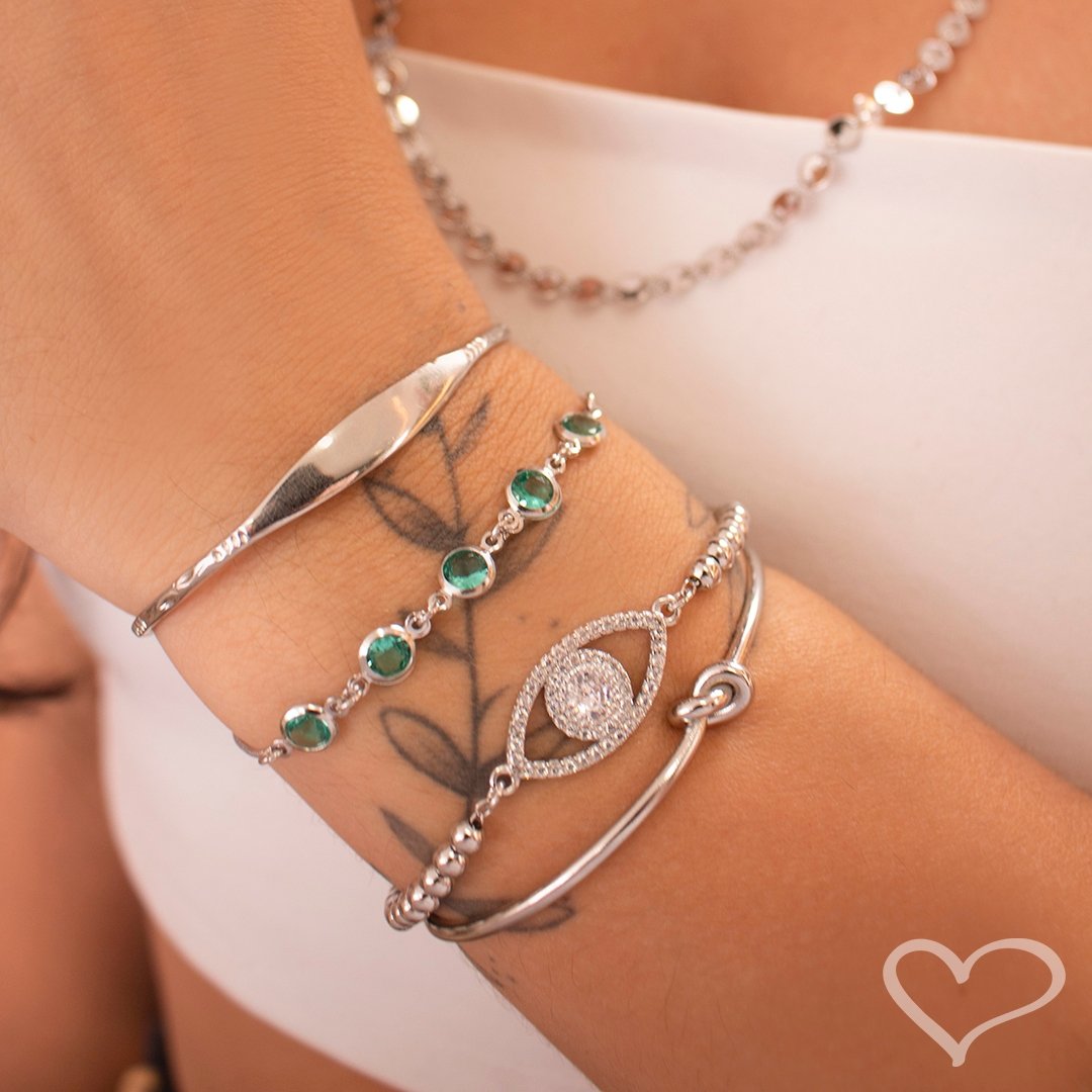 PULSEIRA AJUSTAVÉL FOLHEADA EM RÓDIO BRANCO BETINA ZICÔNIAS ESMERALDA Prata 2