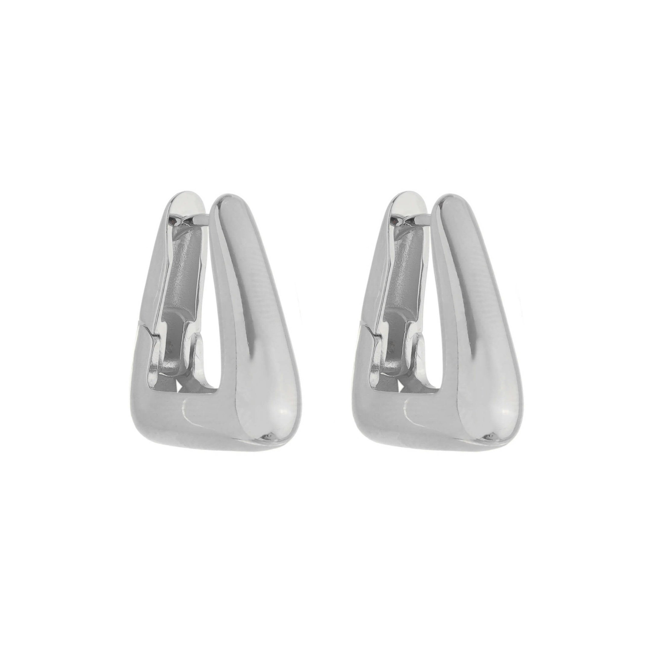 BRINCO ARGOLA TRIANGULAR EMILY P FOLHEADO EM RÓDIO BRANCO