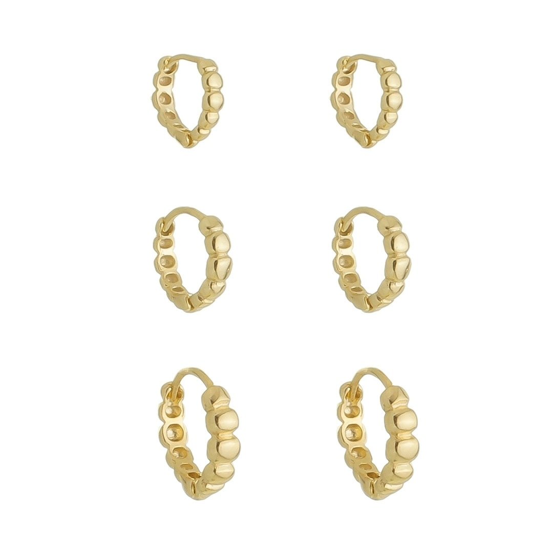 TRIO DE BRINCOS ARGOLINHA MARY FOLHEADO A OURO 18K