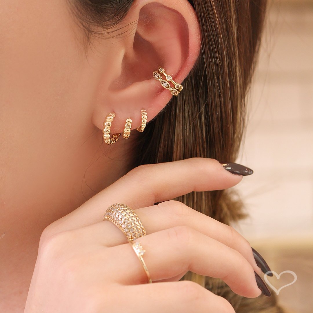 TRIO DE BRINCOS ARGOLINHA MARY FOLHEADO A OURO 18K Dourado 2