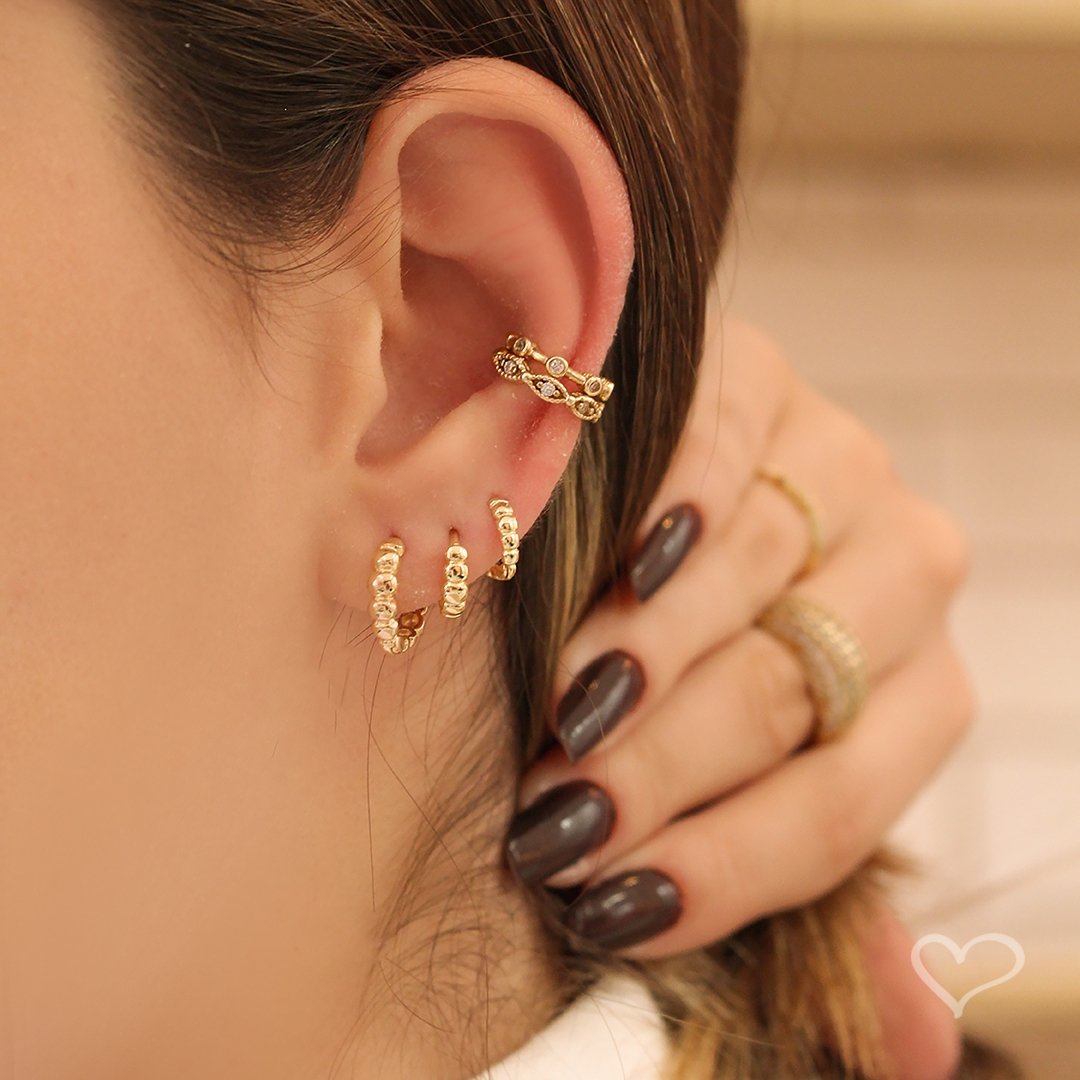 TRIO DE BRINCOS ARGOLINHA MARY FOLHEADO A OURO 18K Dourado 3