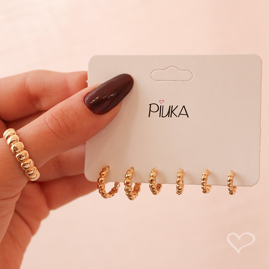 TRIO DE BRINCOS ARGOLINHA MARY FOLHEADO A OURO 18K Dourado 4