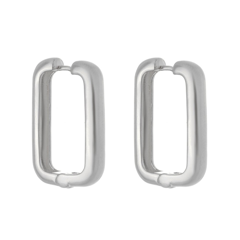 BRINCO RETANGULAR HELENA G FOLHEADO EM RÓDIO BRANCO