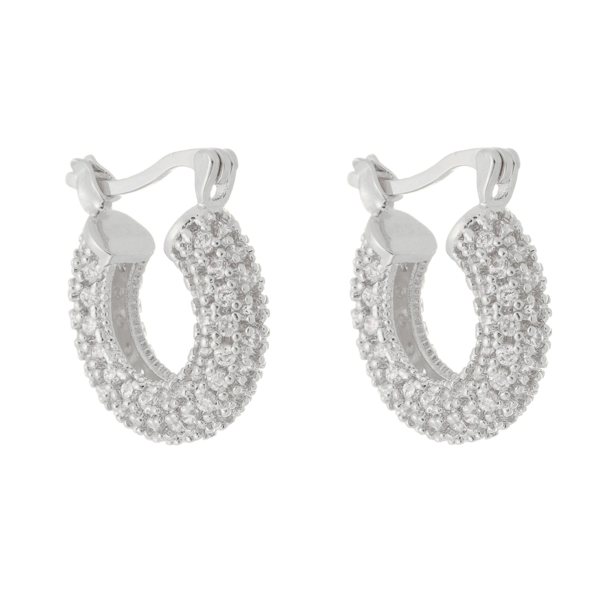 BRINCO ARGOLINHA TAMY CRAVEJADA ZIRCÔNIAS FOLHEADO EM RÓDIO BRANCO