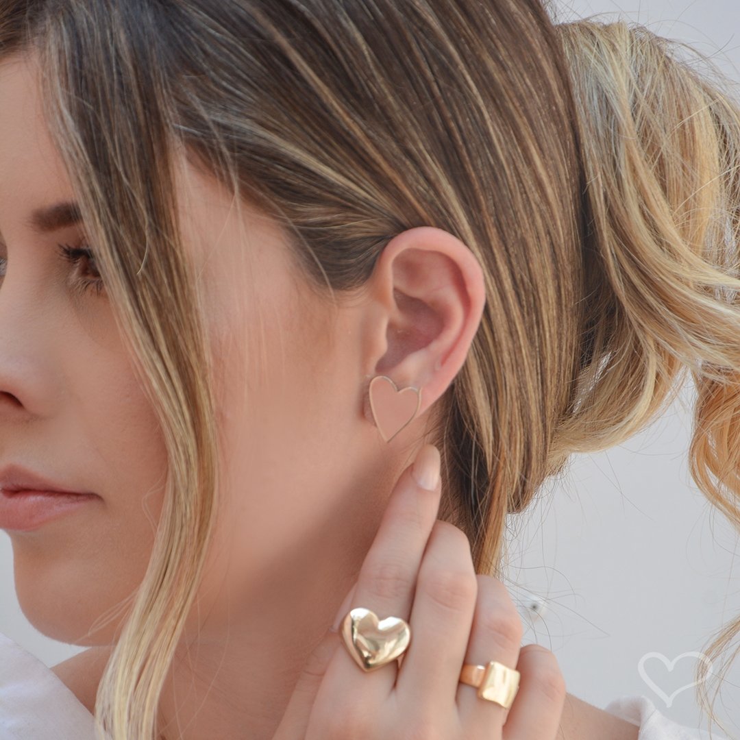 TRIO DE BRINCO CORAÇÃO PIUKA FOLHEADO A OURO 18K Dourado 2