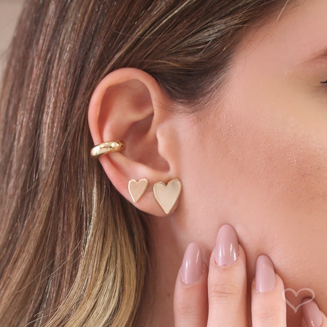 TRIO DE BRINCO CORAÇÃO PIUKA FOLHEADO A OURO 18K Dourado 3