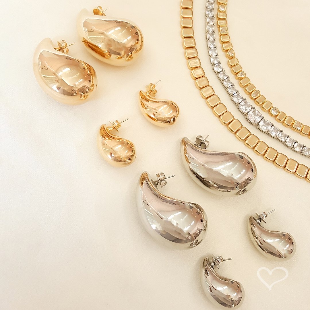 BRINCO HAILEY GOTA GRANDE FOLHEADO EM RÓDIO BRANCO Prata 3