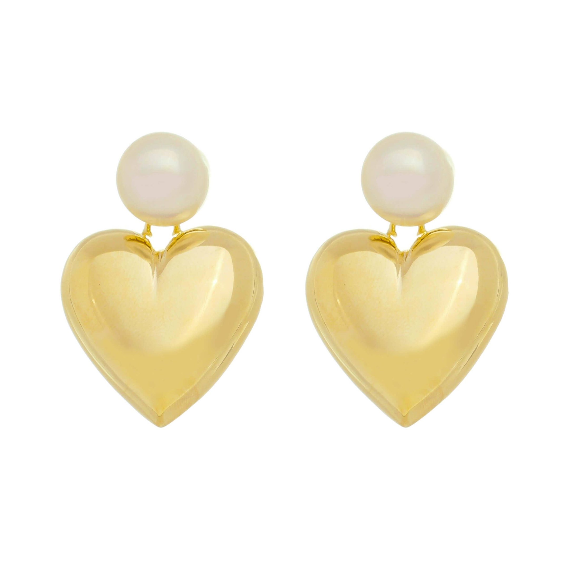 BRINCO DE CORAÇÃO HELENA PÉROLA FOLHEADO A OURO 18K