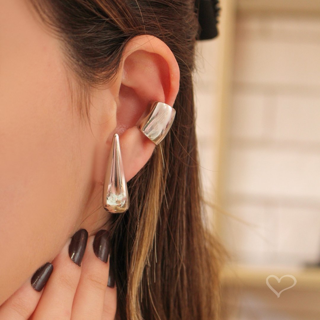 BRINCO DE ARGOLA VINTAGE GLENDA M FOLHEADO EM RÓDIO BRANCO Prata 2