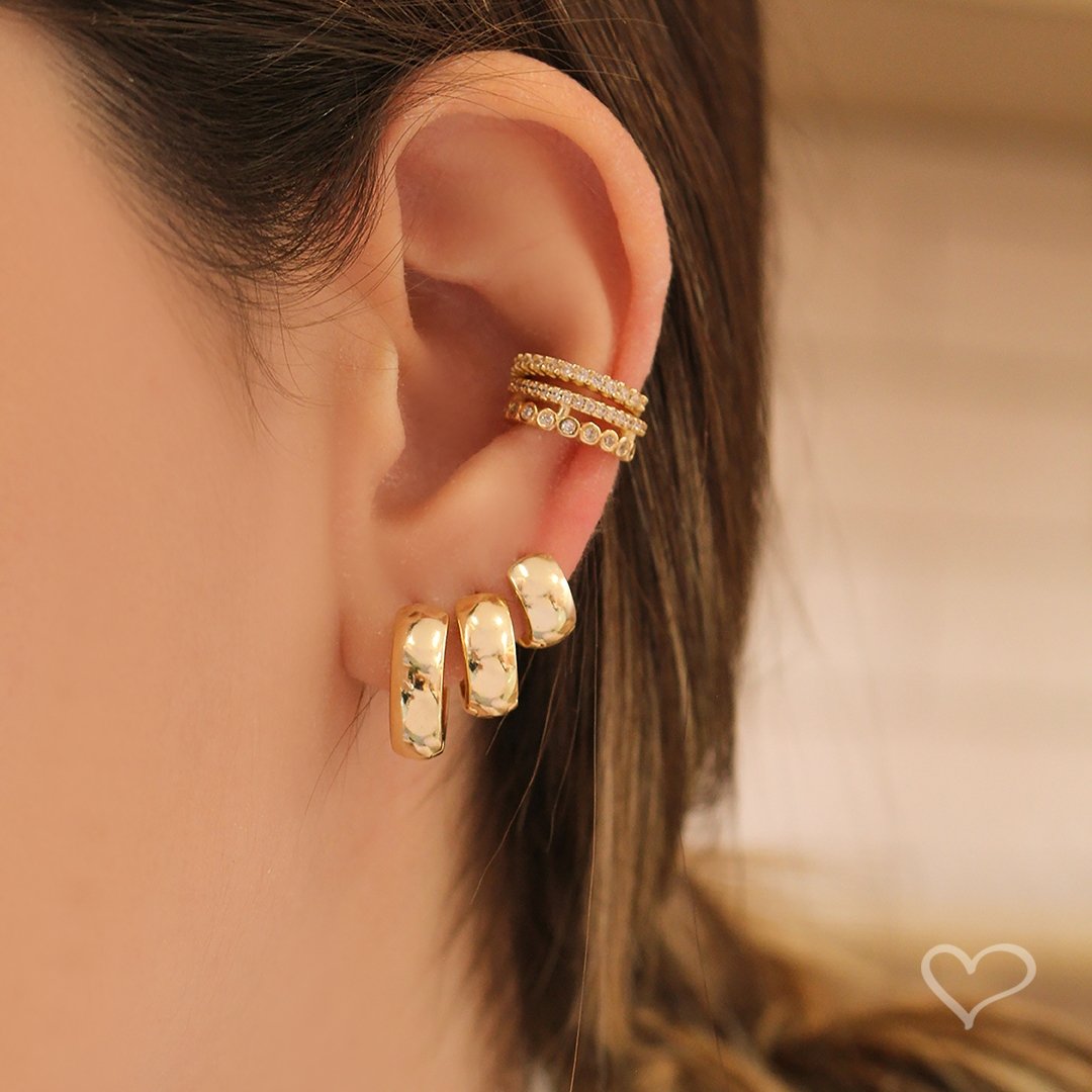 TRIO DE BRINCOS ANA LIVIA FOLHEADO A OURO 18K Dourado 2