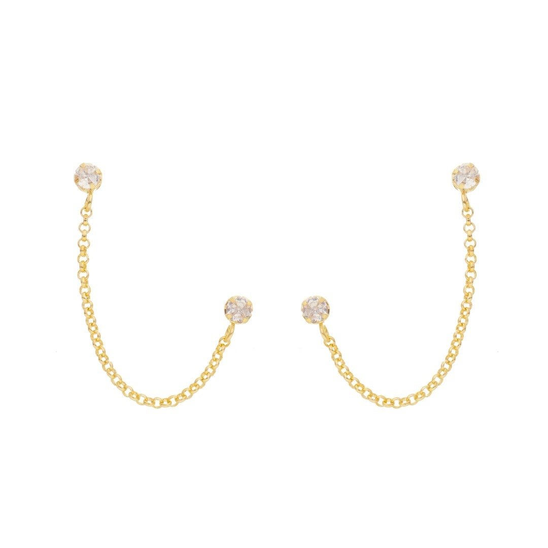 BRINCO EAR LINE LYNA PONTO DE LUZ ZIRCÔNIAS FOLHEADO A OURO 18K