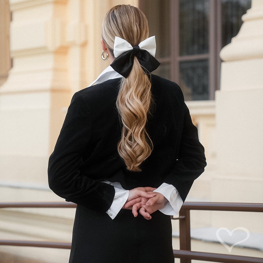 LAÇO DE CABELO CAROL CREPE ACETINADO PRETO E BRANCO Branco/Preto 4