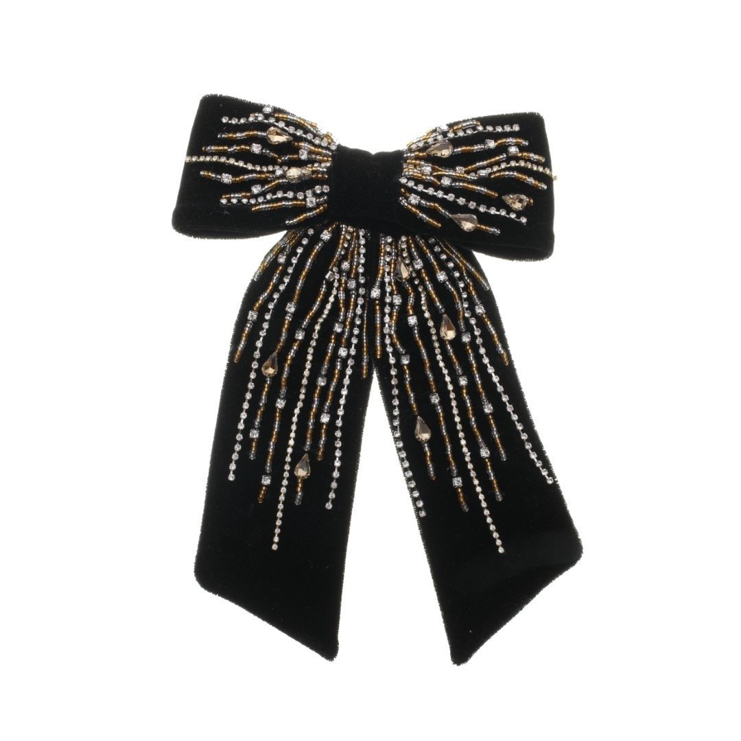 LAÇO DE CABELO RACHEL VELUDO ALEMÃO BORDADO GOLD SILVER Preto/Dourado 2