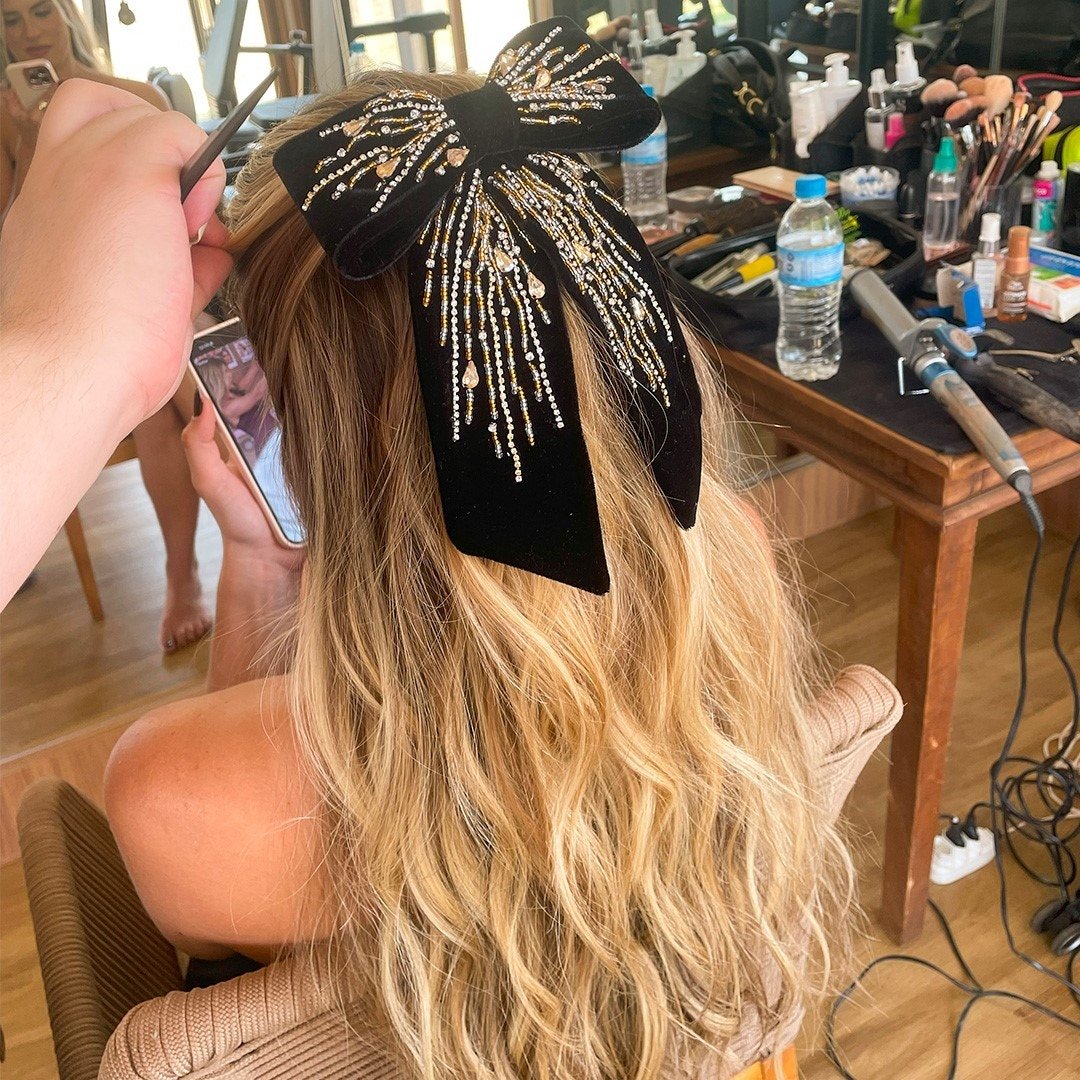 LAÇO DE CABELO RACHEL VELUDO ALEMÃO BORDADO GOLD SILVER Preto/Dourado 4