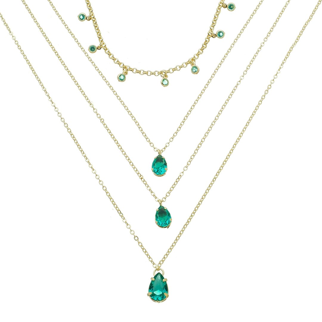 MIX DE COLARES OLIVIA ZIRCÔNIAS TURMALINA FOLHEADO A OURO 18K Dourado 4