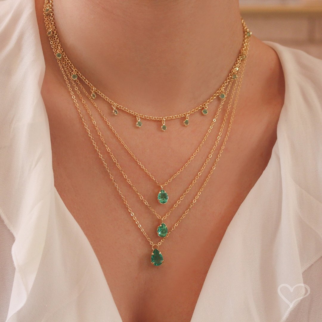 MIX DE COLARES OLIVIA ZIRCÔNIAS TURMALINA FOLHEADO A OURO 18K Dourado 2