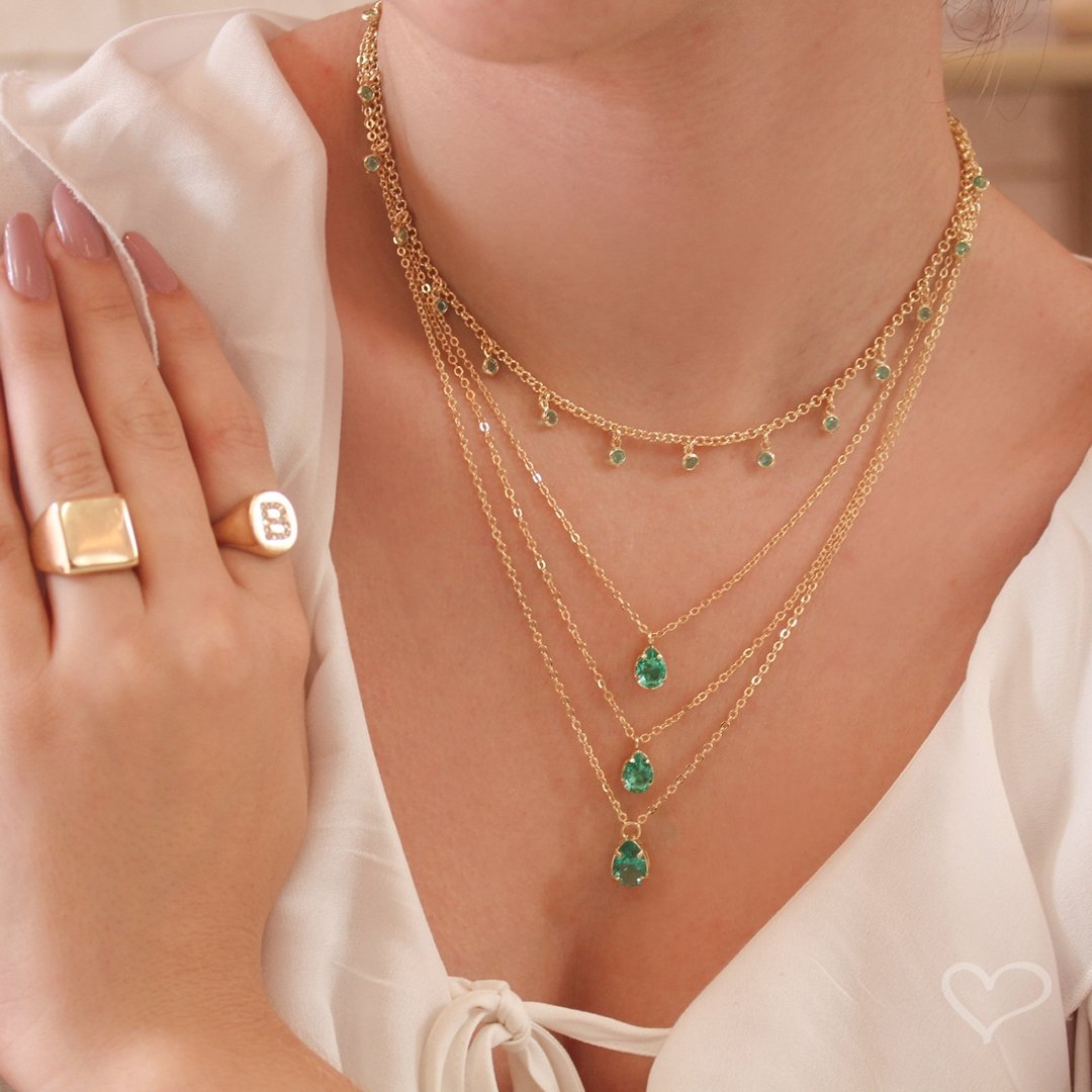 MIX DE COLARES OLIVIA ZIRCÔNIAS TURMALINA FOLHEADO A OURO 18K Dourado 3