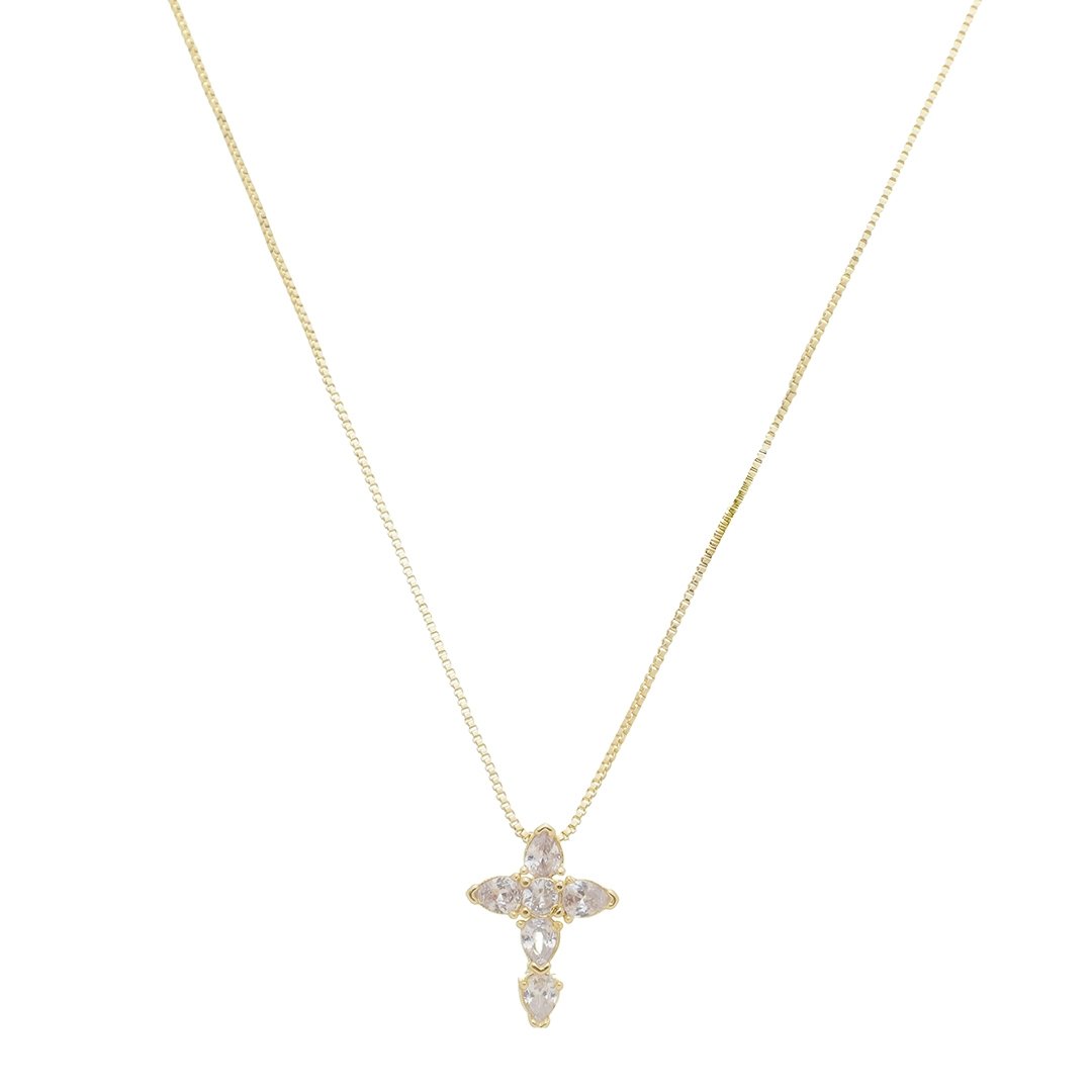 COLAR CRUZ ZIRCÔNIAS FOLHEADO A OURO 18K Dourado 1