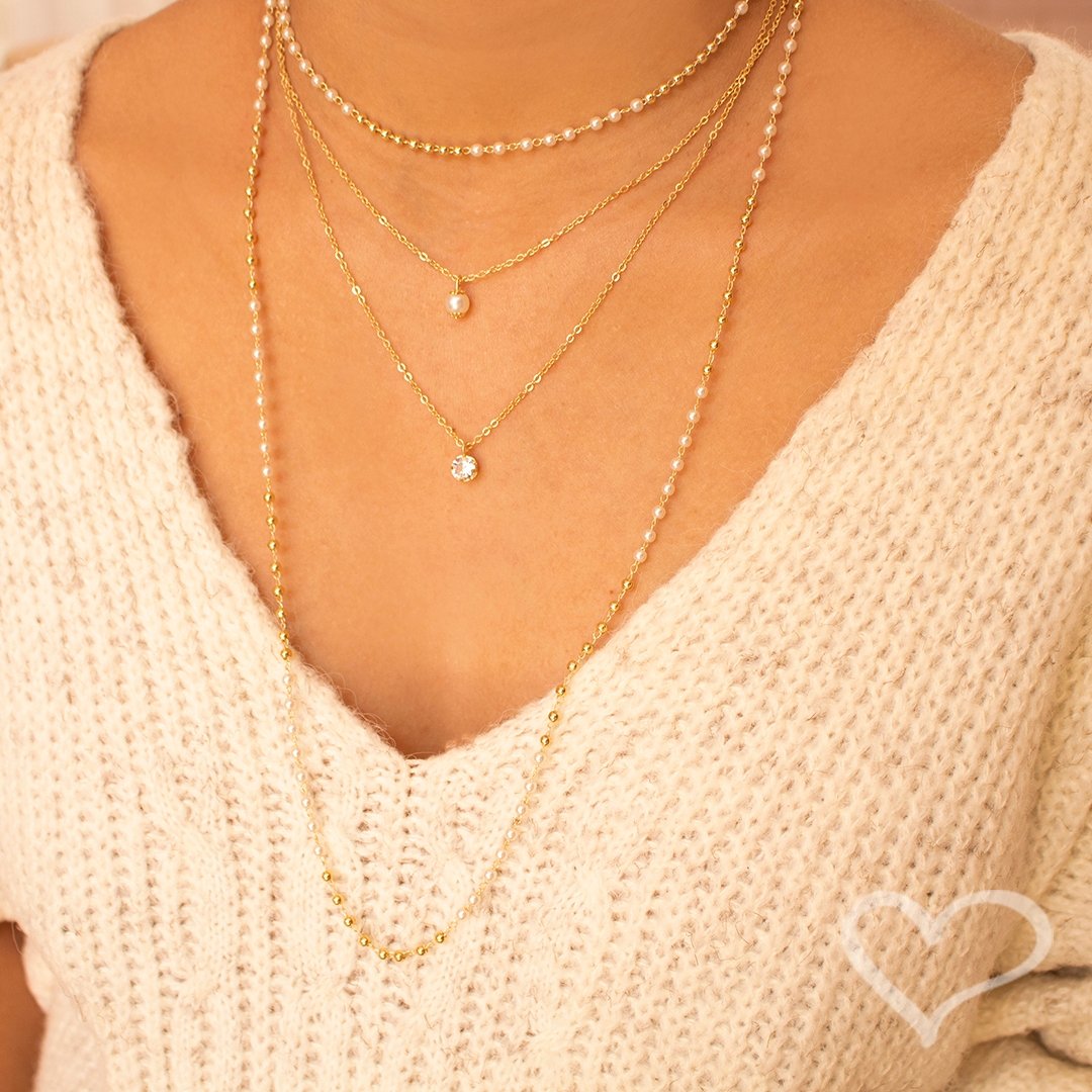 MIX DE COLARES LALA PÉROLAS ZIRCÔNIAS FOLHEADO A OURO 18K Dourado 5