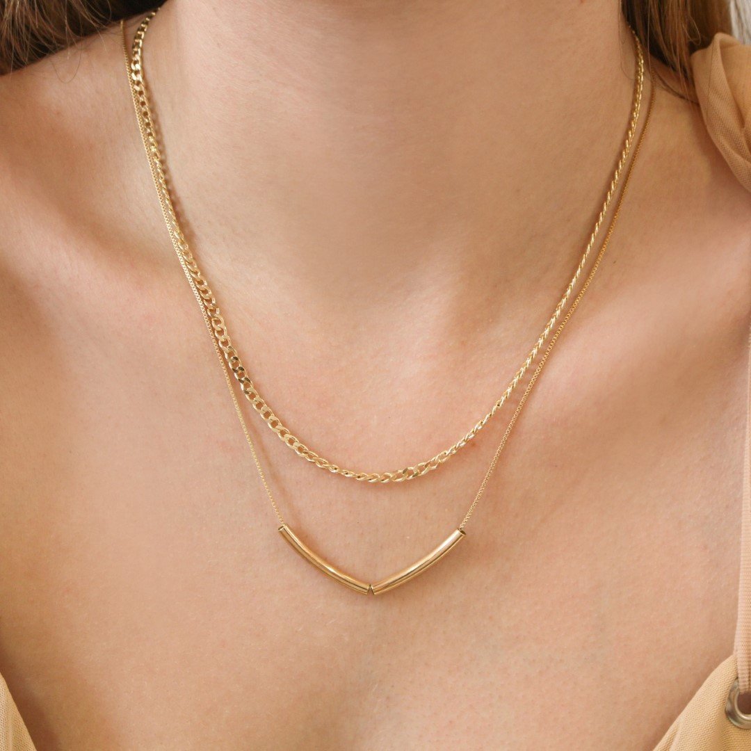 COLAR ELOS KELLY FOLHEADO A OURO 18K Dourado 3