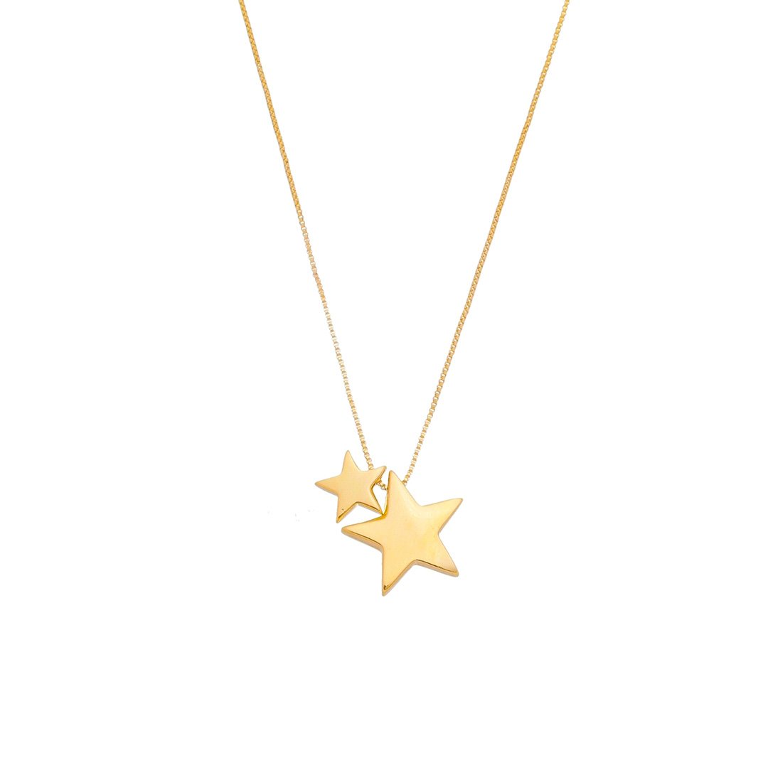 COLAR PIUKA AMY DUAS ESTRELAS METAL FOLHEADO A OURO 18K