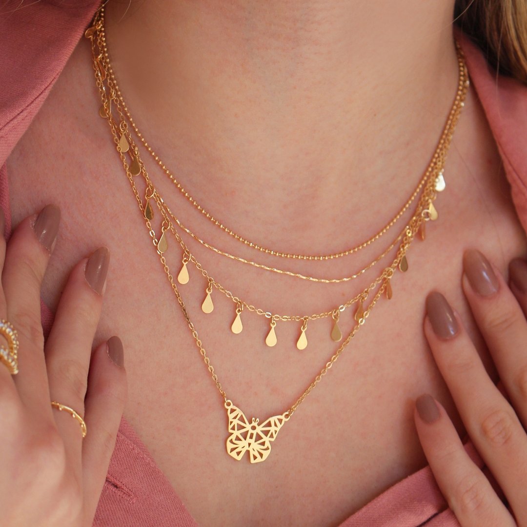 COLAR PIUKA ZOE BORBOLETA VAZADA FOLHEADO A OURO 18K Dourado 2