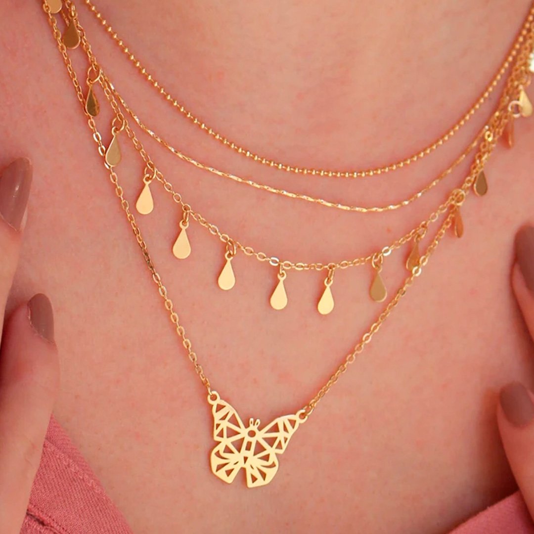 COLAR PIUKA ZOE BORBOLETA VAZADA FOLHEADO A OURO 18K Dourado 3