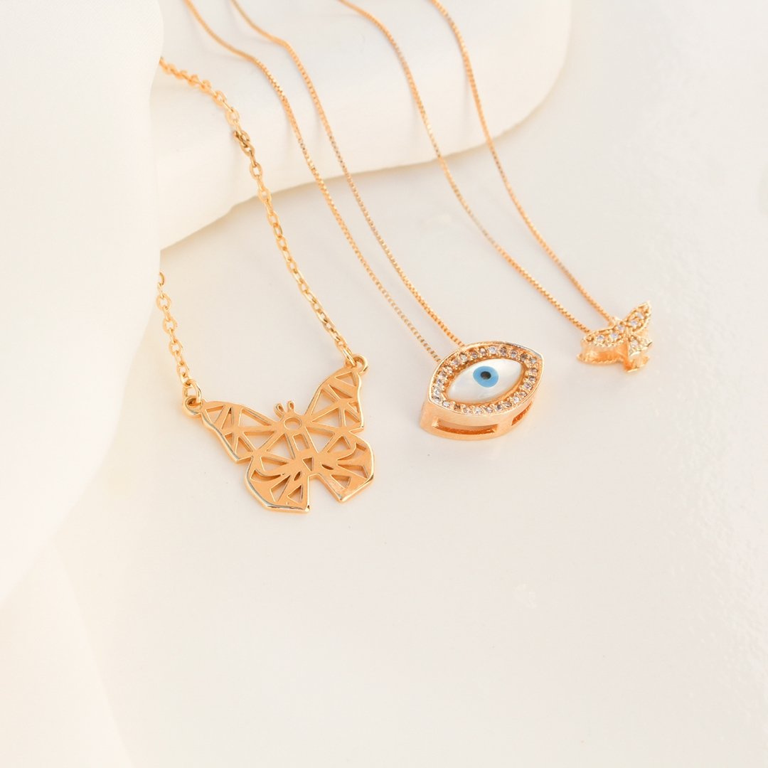 COLAR PIUKA ZOE BORBOLETA VAZADA FOLHEADO A OURO 18K Dourado 4