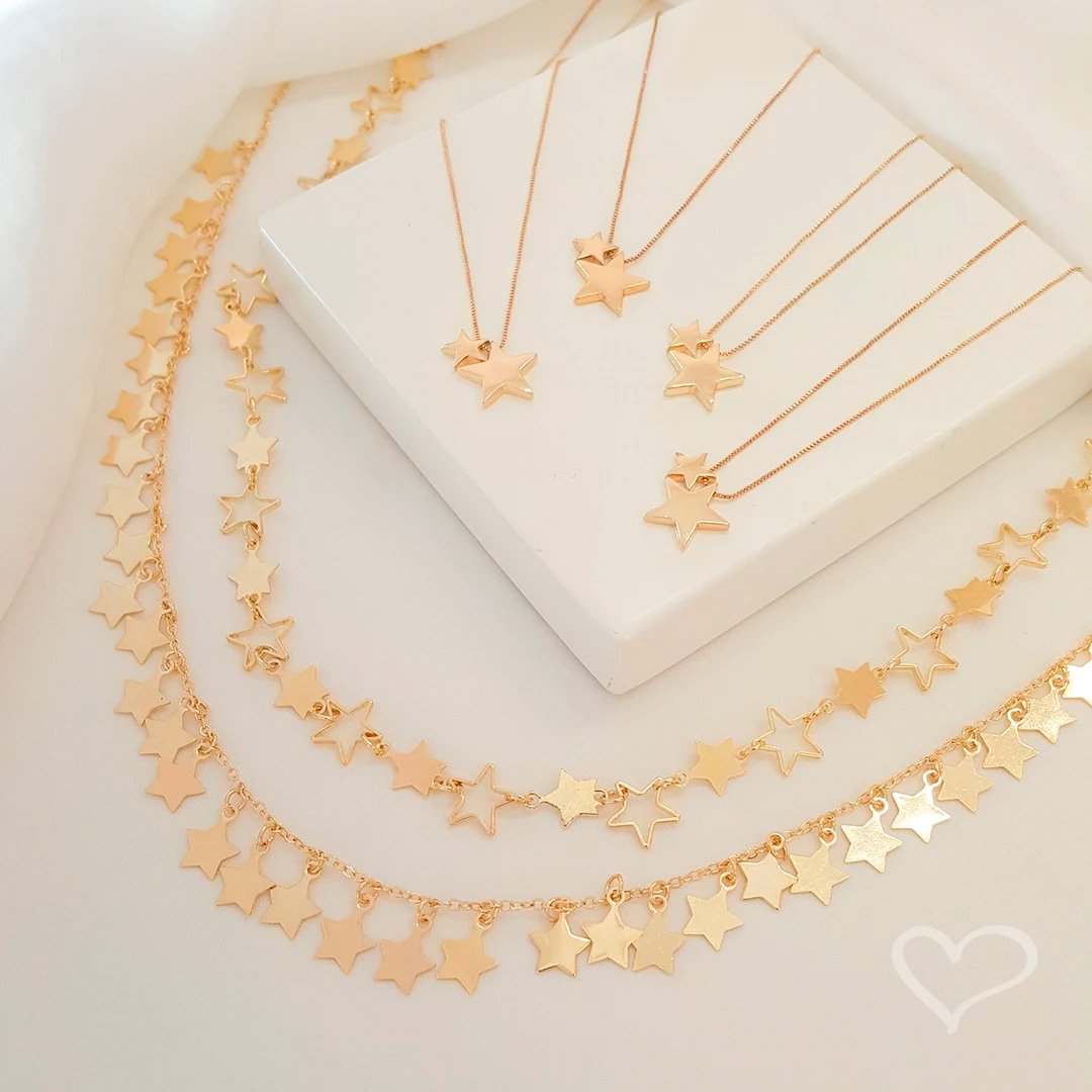 COLAR DE ESTRELAS MIRA FOLHEADO A OURO 18K Dourado 4