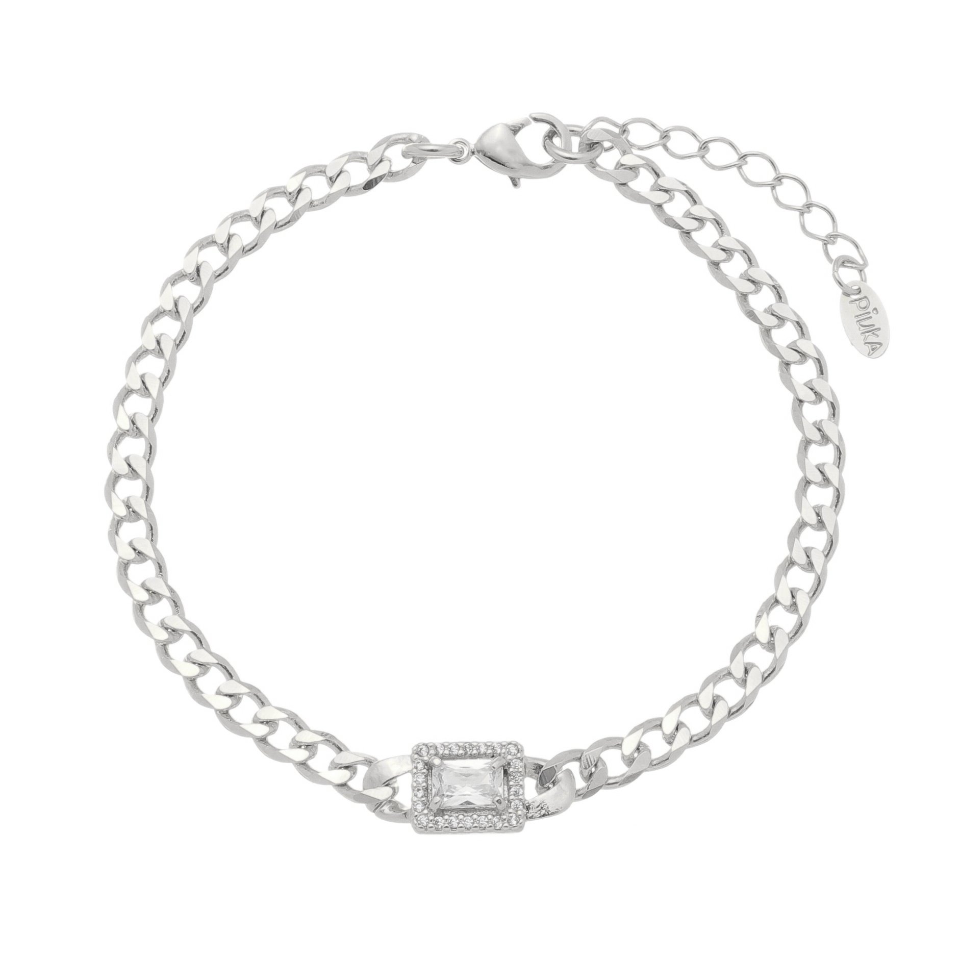 PULSEIRA FEMININA ELOS GRUMET ZIRCÔNIAS FOLHEADA EM RÓDIO BRANCO LETIZIA