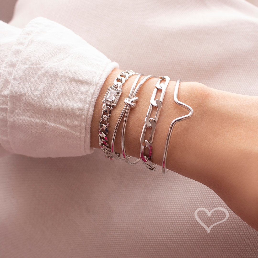 PULSEIRA FEMININA ELOS GRUMET ZIRCÔNIAS FOLHEADA EM RÓDIO BRANCO LETIZIA Prata 2