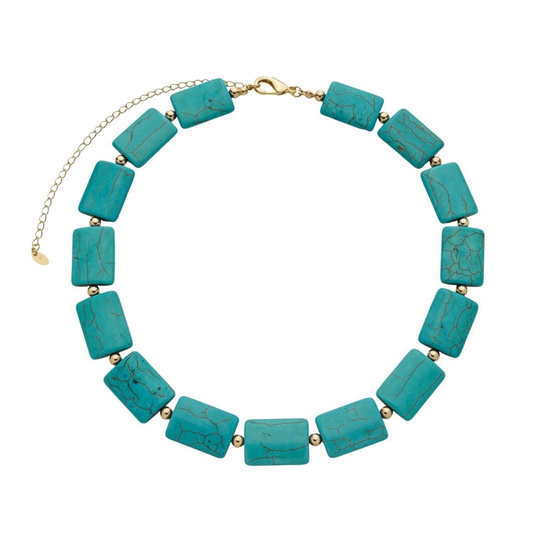 COLAR THAIS PEDRAS NATURAIS TURQUESA FOLHEADO A OURO 18K