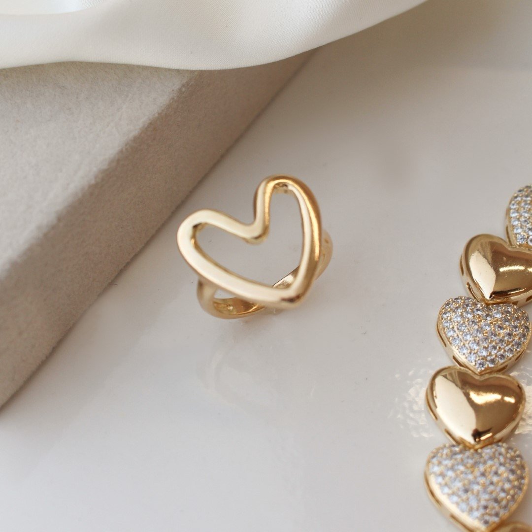 ANEL AJUSTÁVEL CORAÇÃO LILI FOLHEADO A OURO 18K Dourado 3