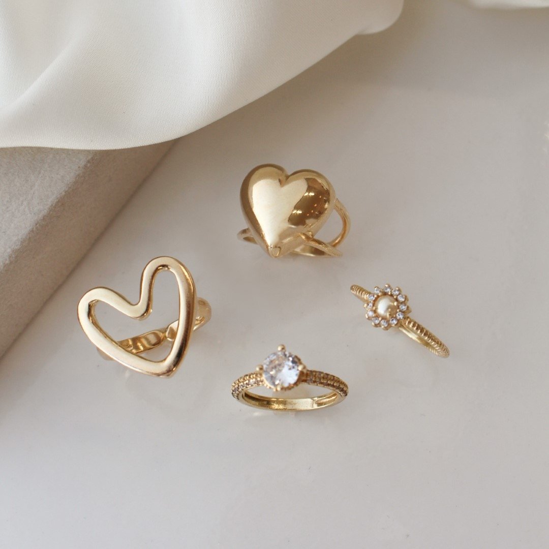 ANEL AJUSTÁVEL CORAÇÃO LILI FOLHEADO A OURO 18K Dourado 4