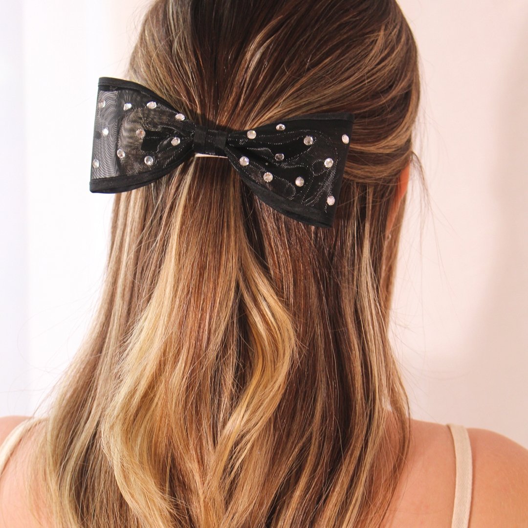 LAÇO DE CABELO MARIA TELA ESTRUTURADA PRETO CRISTAIS Preto 2