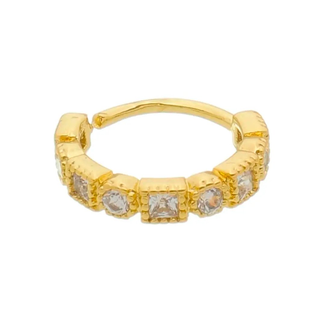 PIERCING DE FURO PIUKA ARGOLA TORÇÃO 8MM DAISY ZIRCÔNIAS DOURADO Dourado 1