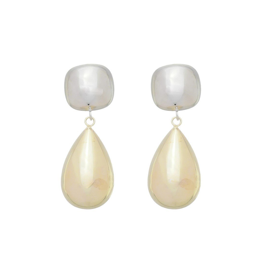 BRINCO STELLA GOTA FOLHEADO A OURO E RÓDIO BRANCO