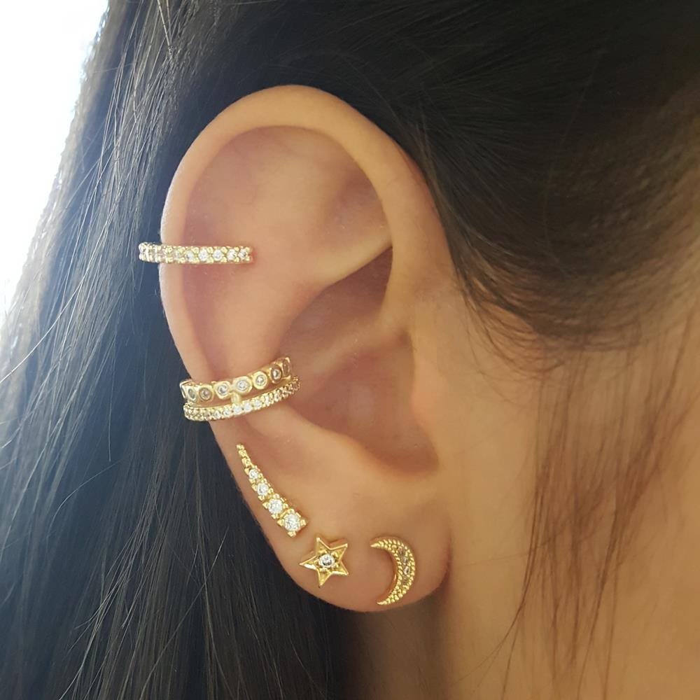 BRINCO EAR CUFF MINI CECI ZIRCÔNIAS FOLHEADO A OURO 18K Dourado 2