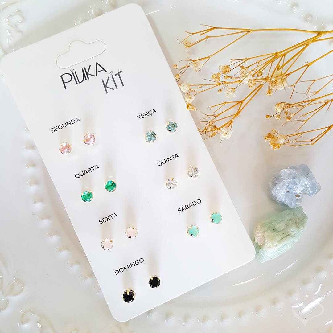 KIT 7 BRINCOS SEMANINHA FAFA ZIRCÔNIAS COLORIDAS FOLHEADO A OURO 18K Dourado 2