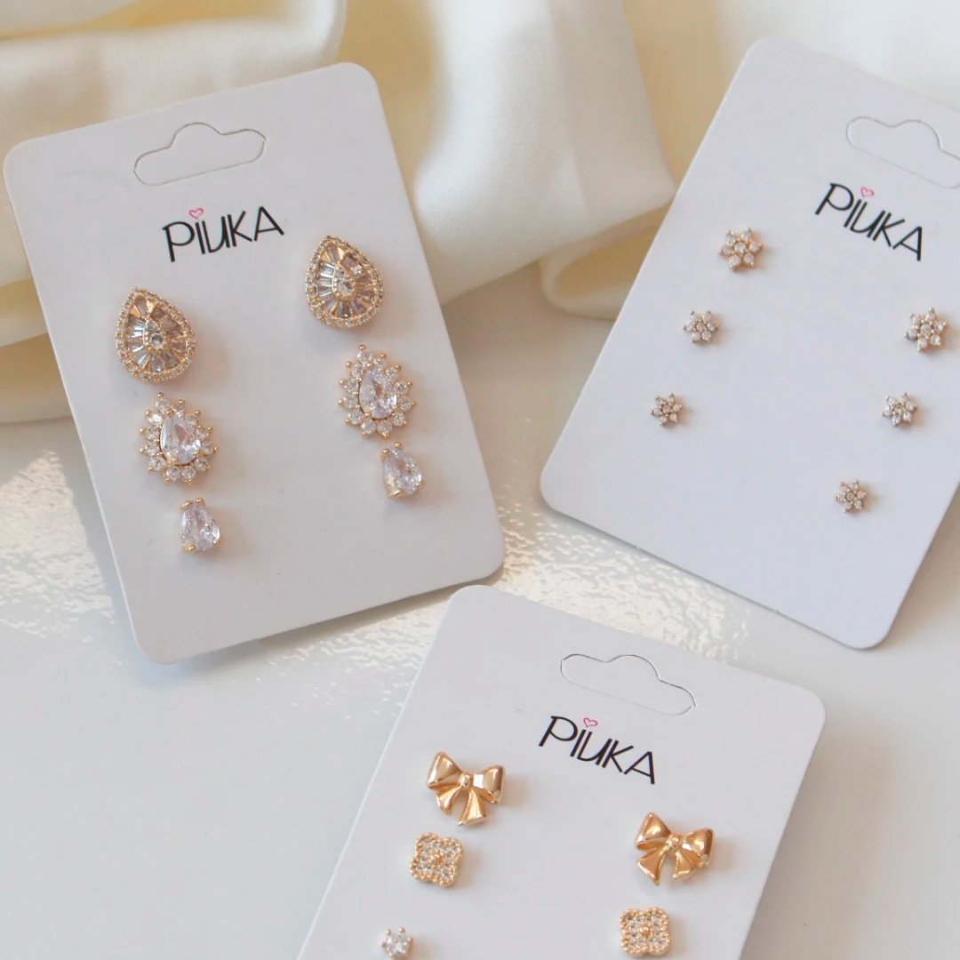 TRIO DE BRINCOS JUDE LACINHO PONTO DE LUZ ZIRCÔNIAS FOLHEADO A OURO 18K Dourado 5