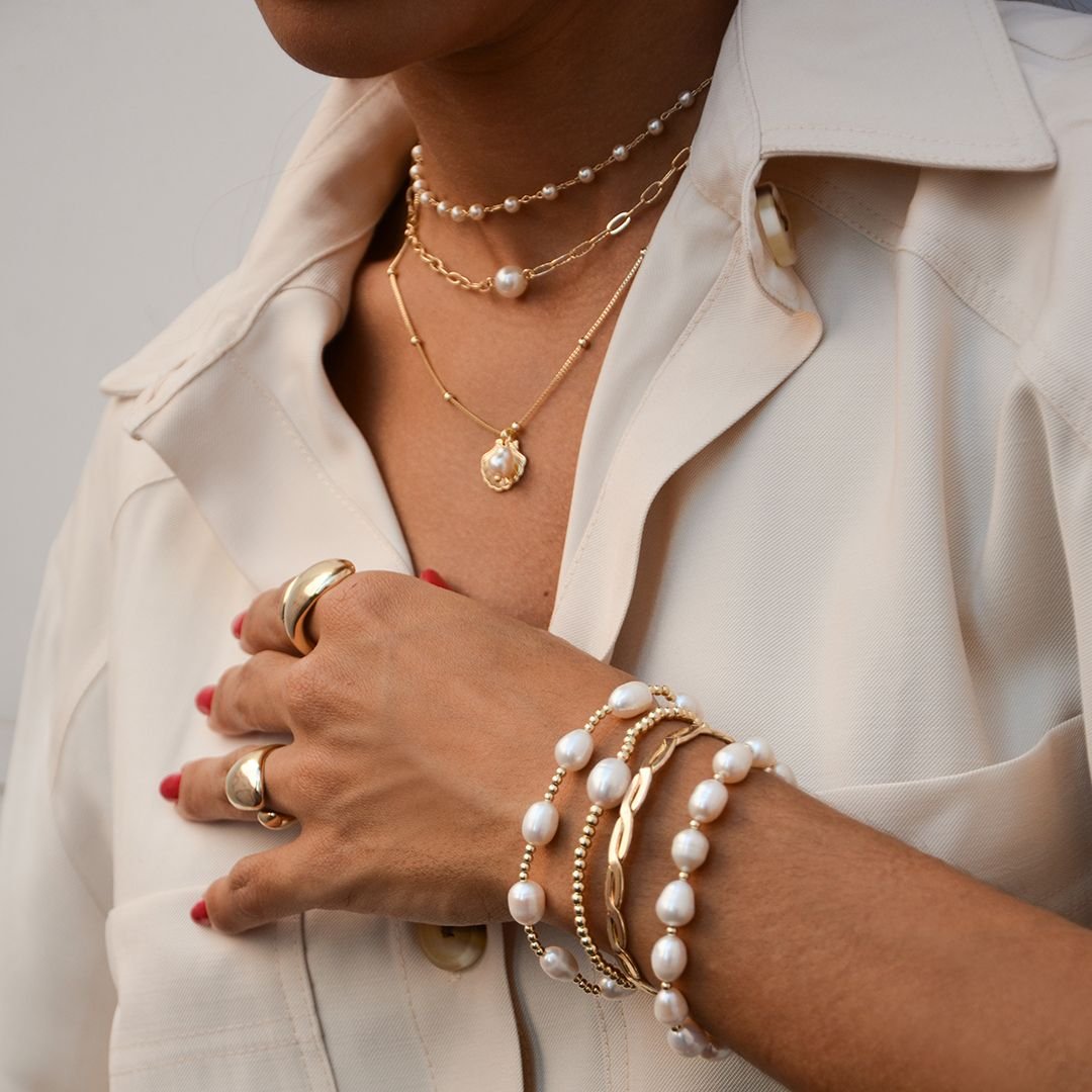 CHOKER DUAS VOLTAS MELINDA ELOS PÉROLAS FOLHEADA A OURO 18K Dourado 3