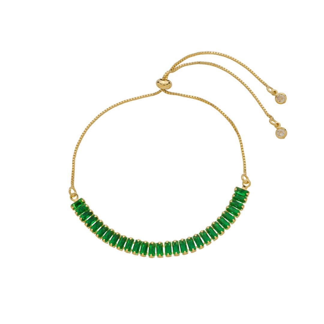 PULSEIRA AJUSTÁVEL TAYLOR P ZIRCÔNIAS ESMERALDA FOLHEADA A OURO 18K