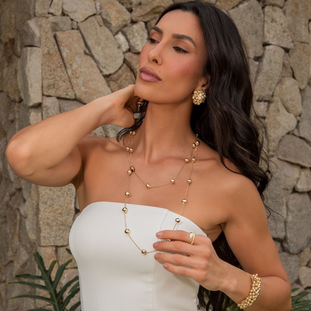 COLAR CURTO ESTELA ESFERAS FOLHEADO A OURO 18K Dourado 6