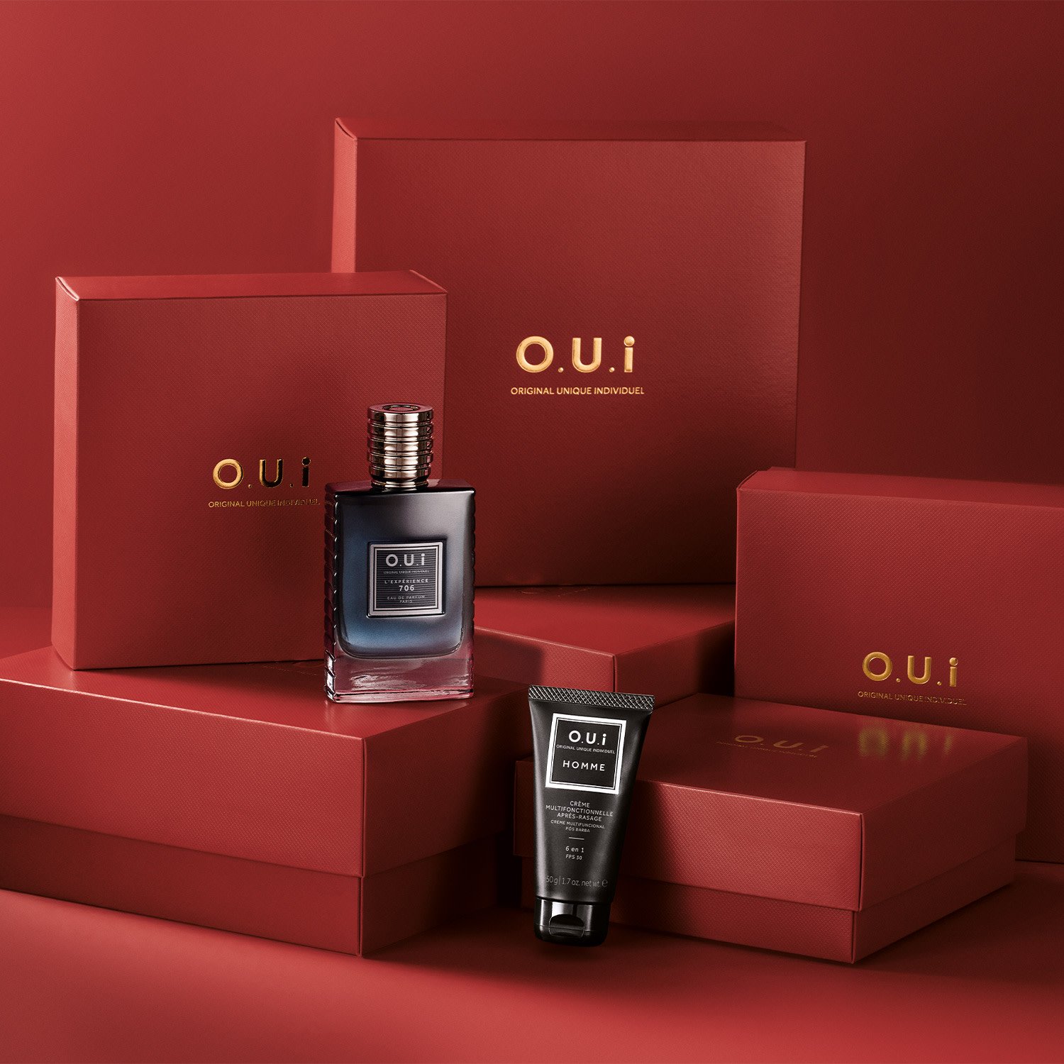 Combo O.U.I L’Expérience 706 Eau De Parfum 75ml + Creme Pós-Barba 50g + Caixa ÚNICO 3