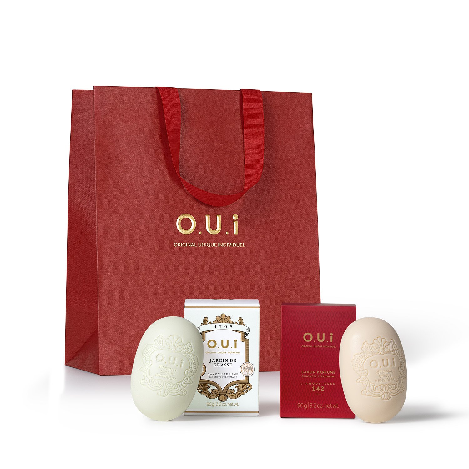 Combo O.U.I Savon Parfumé: Jardim de Grasse Rose 90g + L’Amour-Esse 142 90g