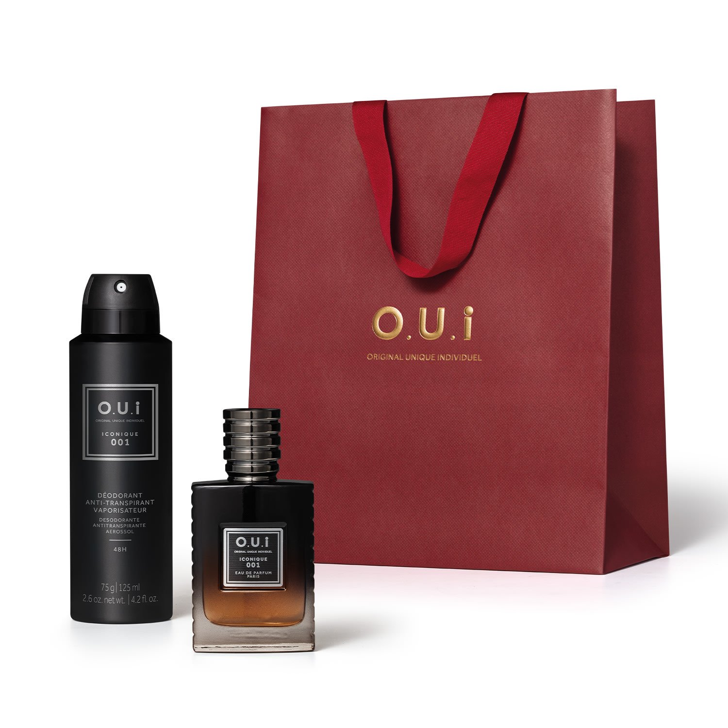 Combo O.U.I Iconique 001 Eau De Parfum 30ml + Desodorante Aerosol 75g + Sacola