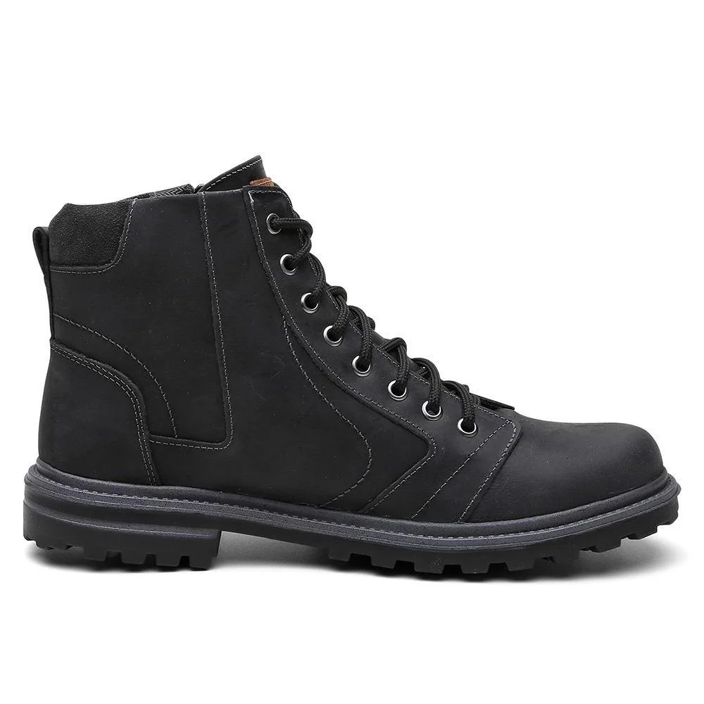 Bota Coturno Masculina Couro Venetto Zíper Cadarço Casual Preto 4